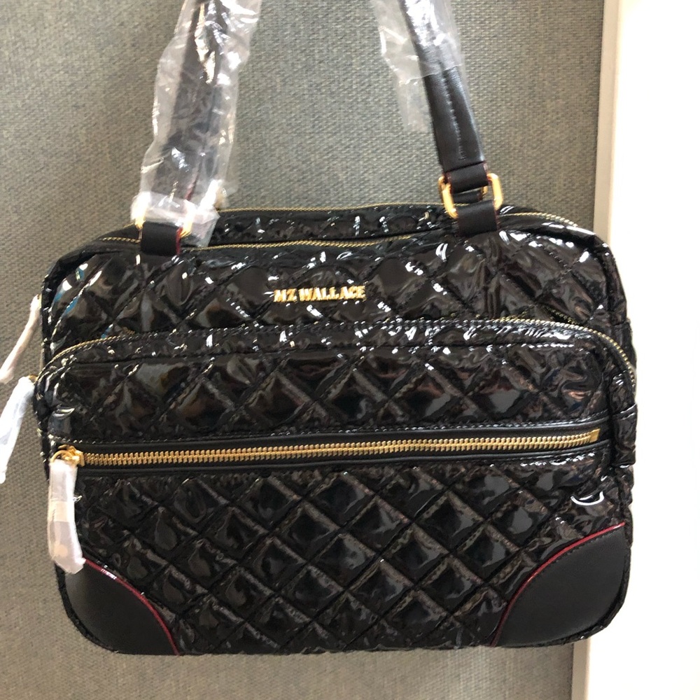 MZ Wallace Crosby Glossy Black Quilted Shoulder Bag